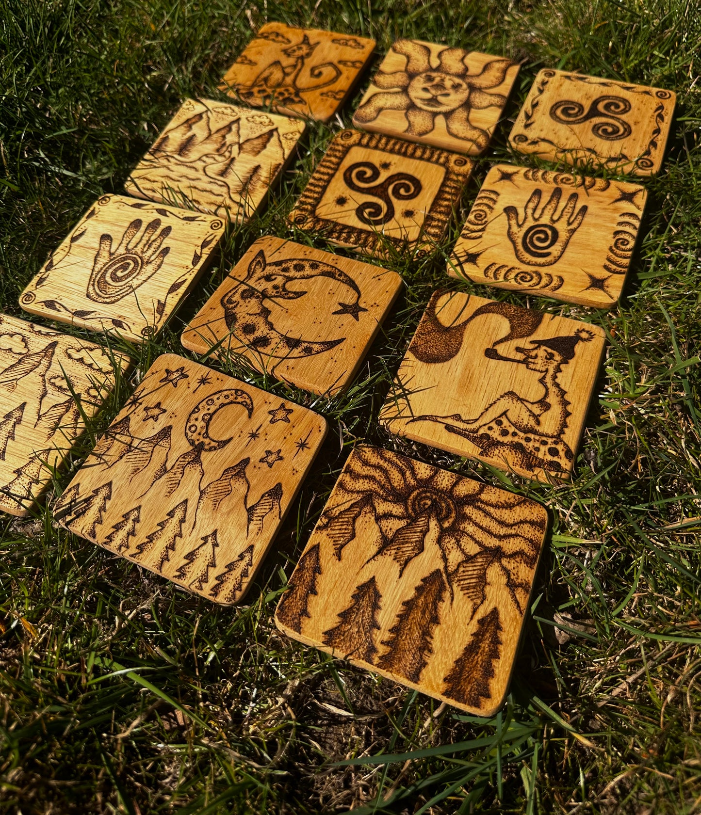Wooden whimsical coasters.