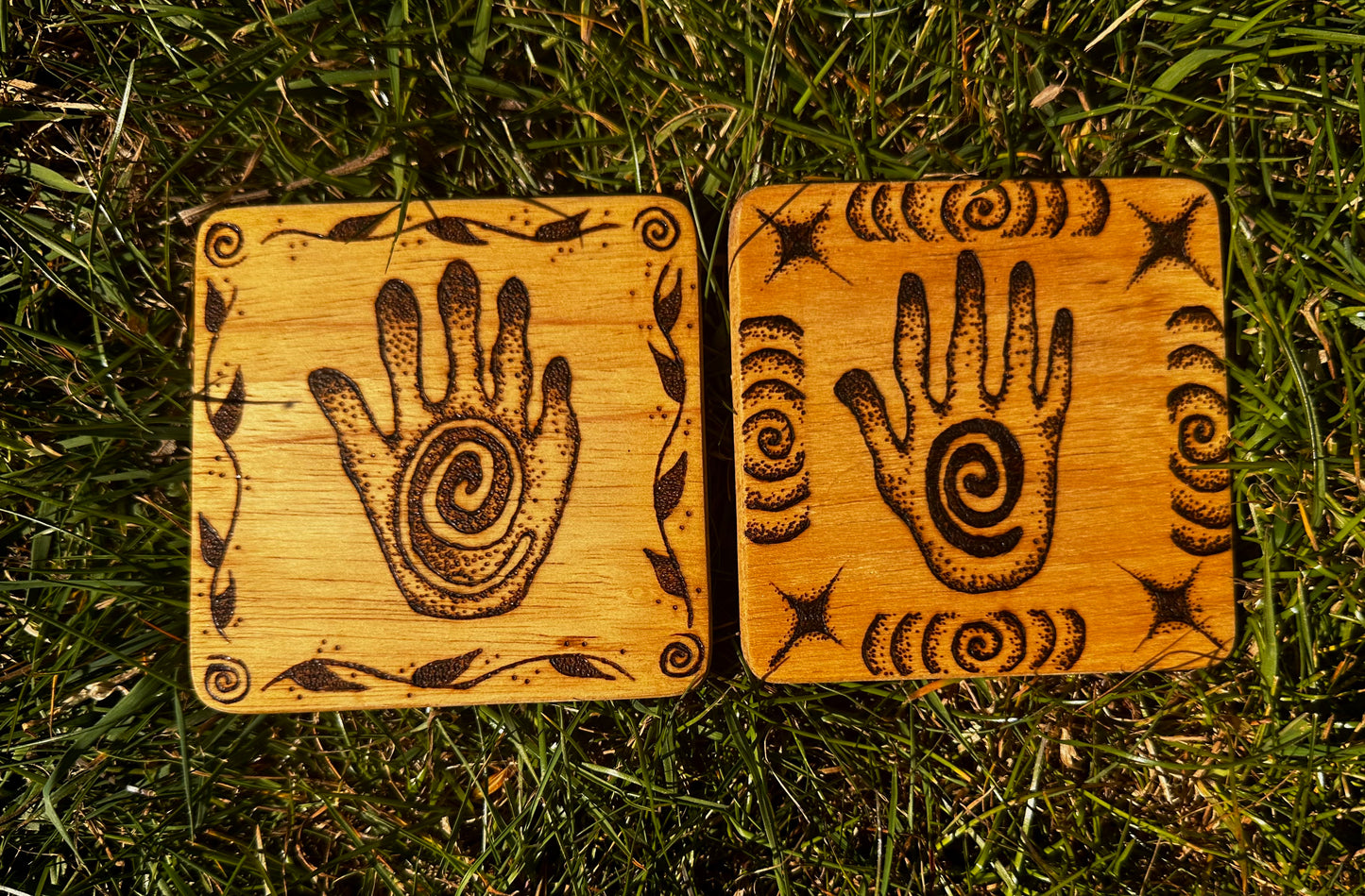 Wooden whimsical coasters.