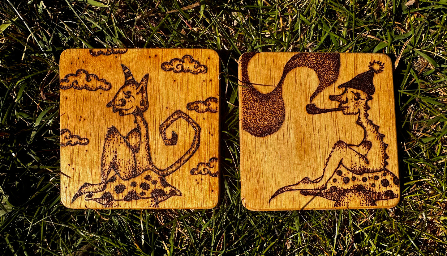 Wooden whimsical coasters.