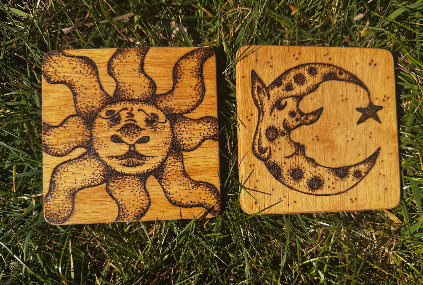 Wooden whimsical coasters.