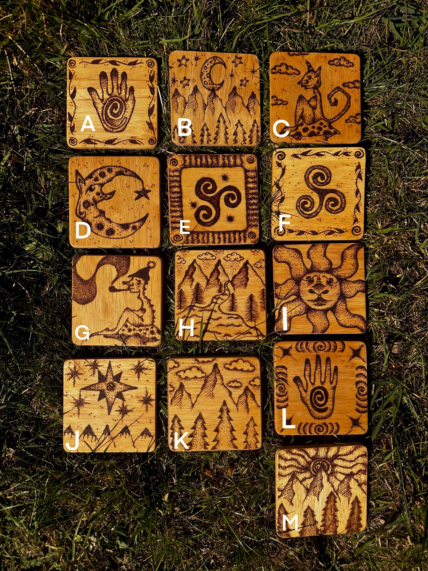 Wooden whimsical coasters.