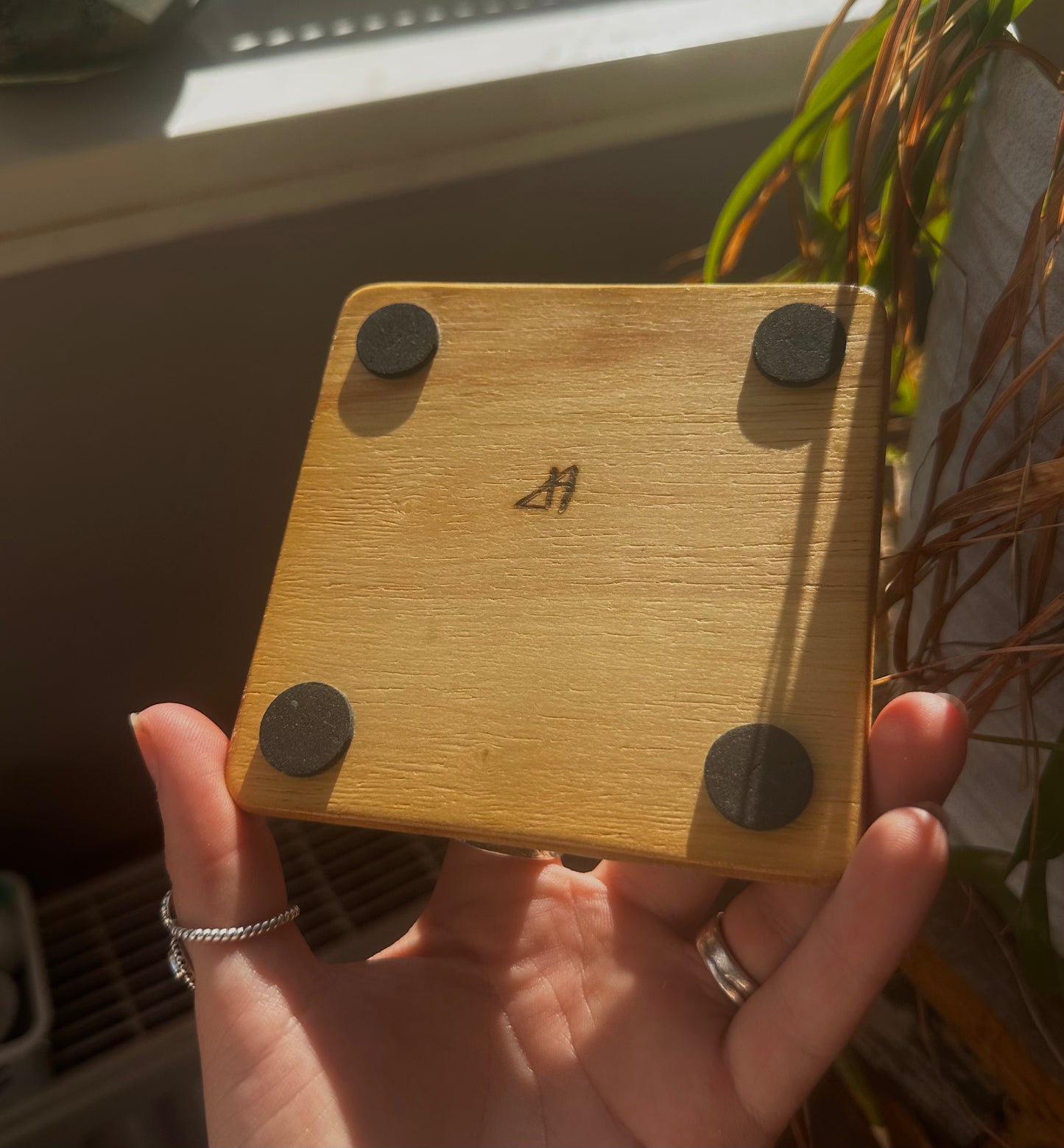 Wooden whimsical coasters.