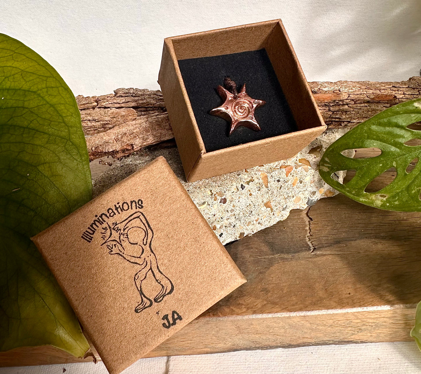 Copper Spiral Sun Pendant Necklace.