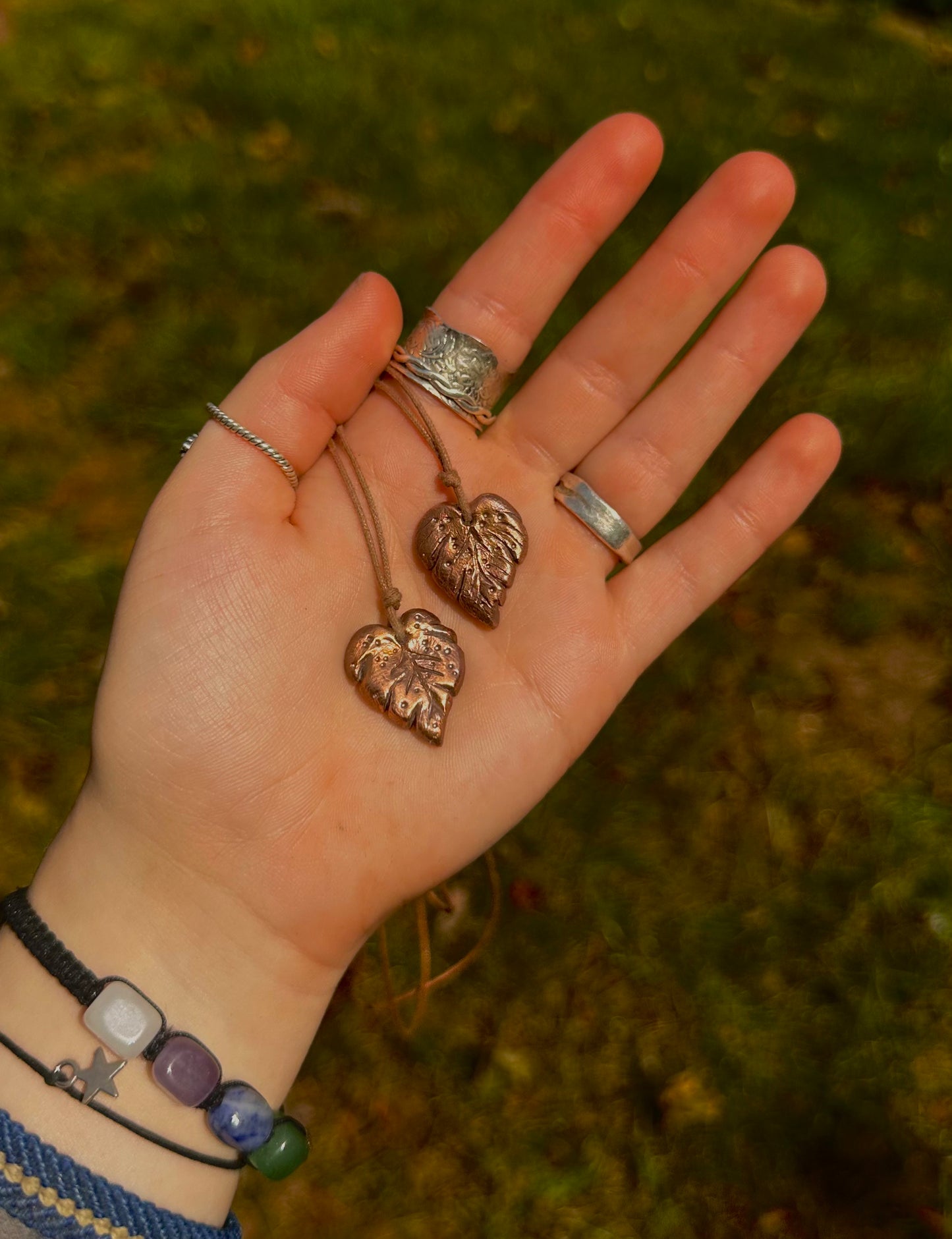 Sterling Silver and Copper Leaf Pendant Necklace.