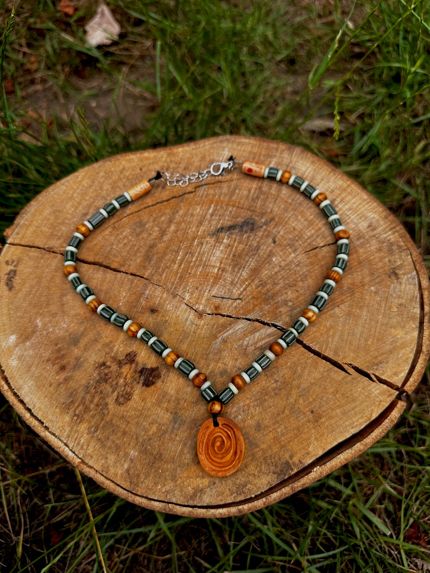 Avocado pendant beaded necklace.