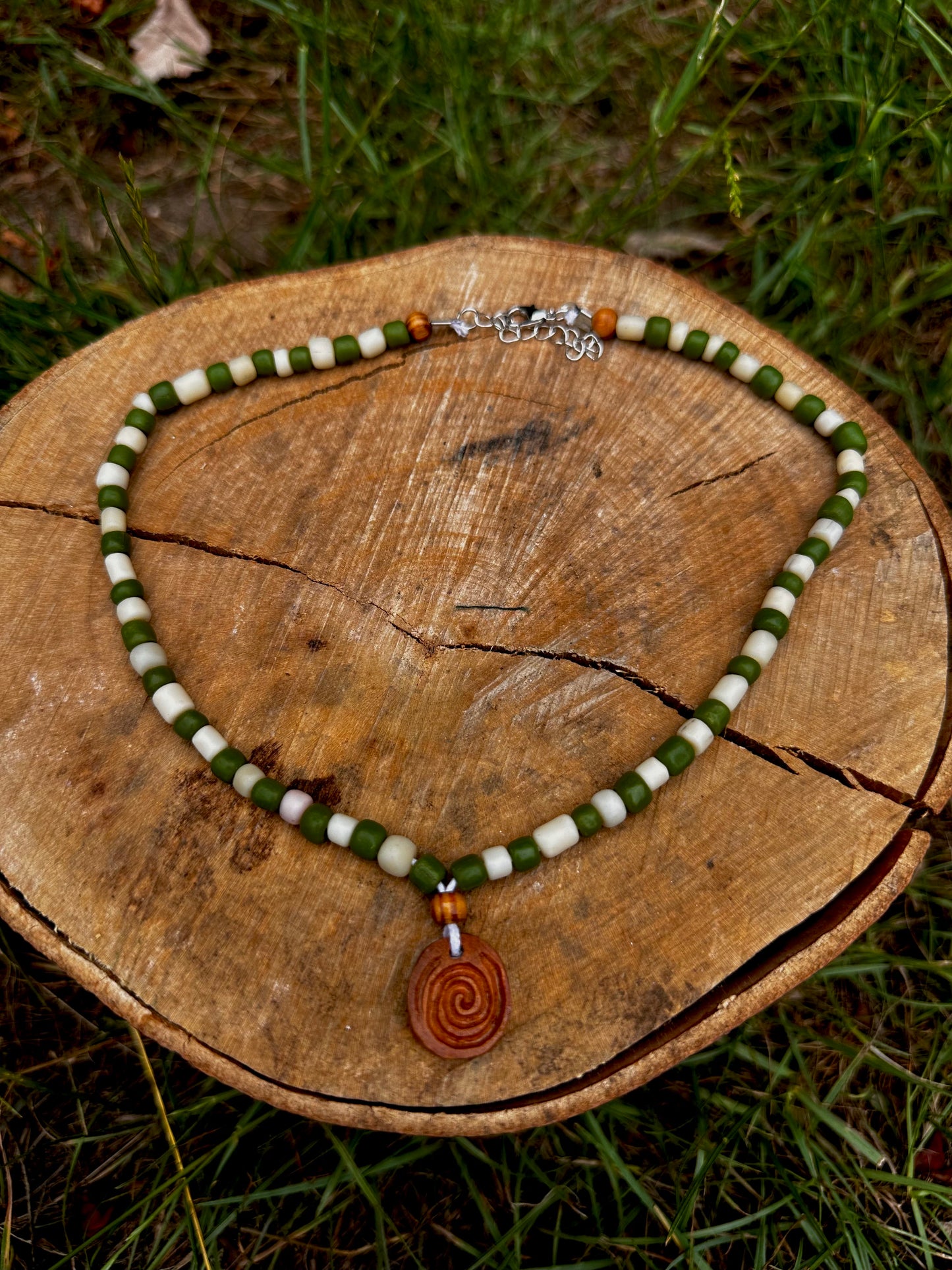 Avocado pendant beaded necklace.