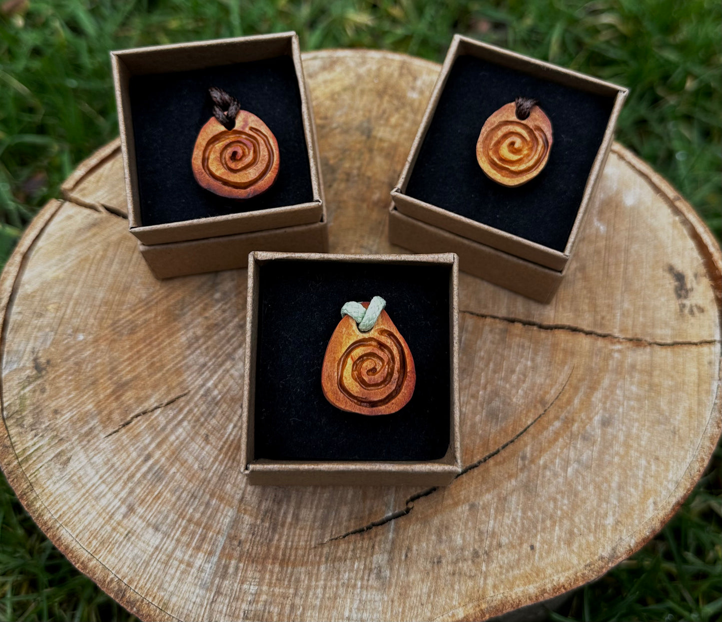 Mini avocado spiral pendants
