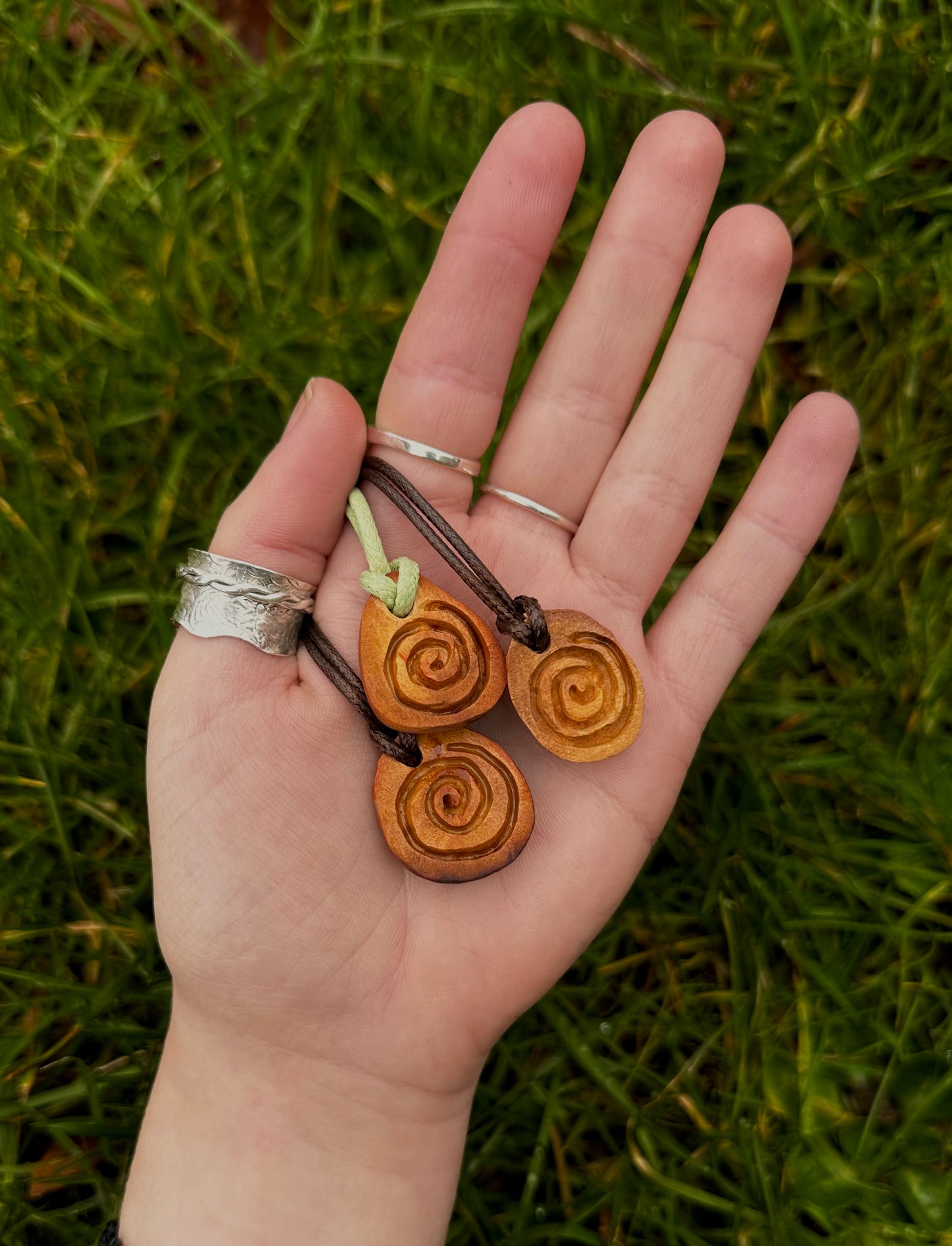Mini avocado spiral pendants