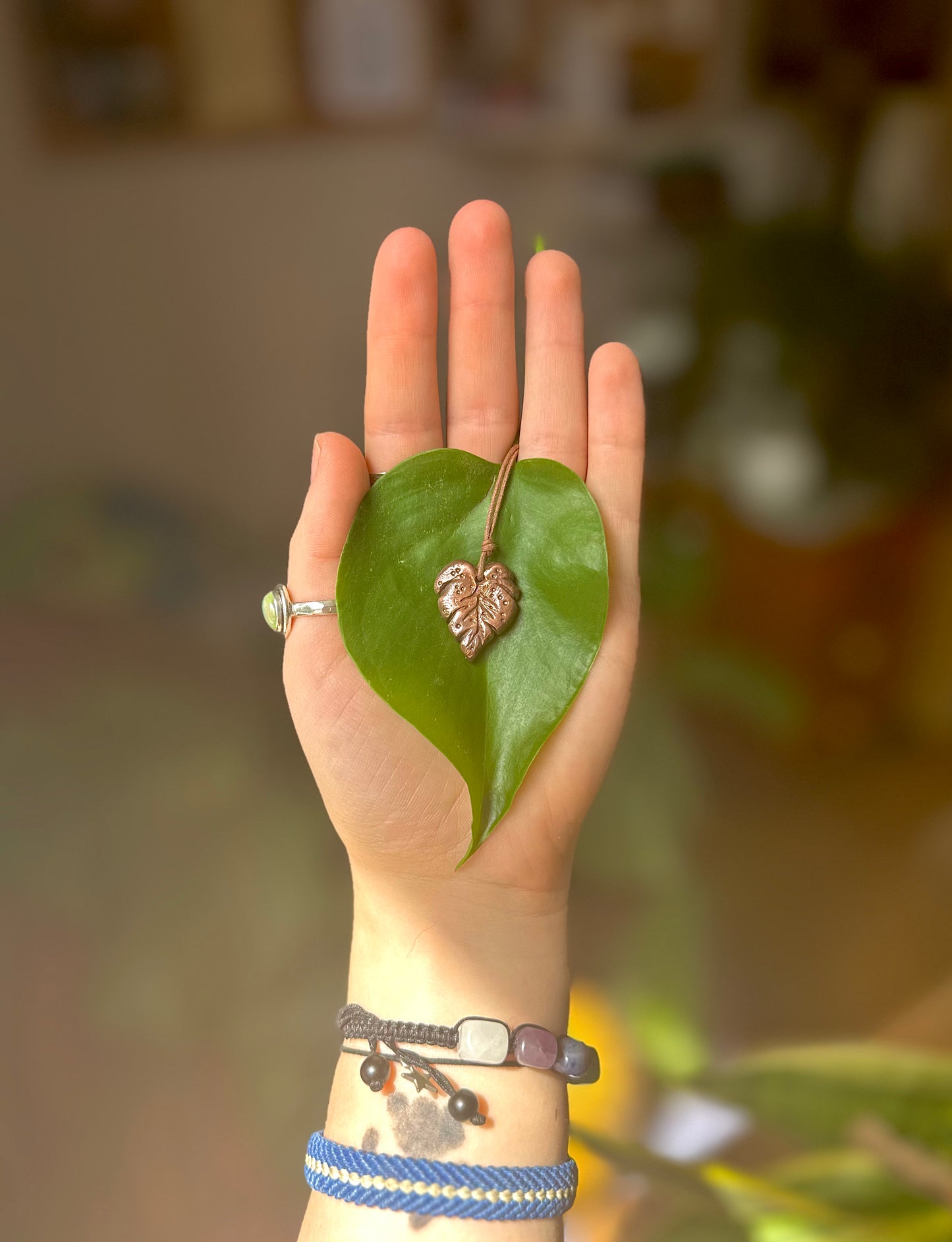 Sterling Silver and Copper Leaf Pendant Necklace.