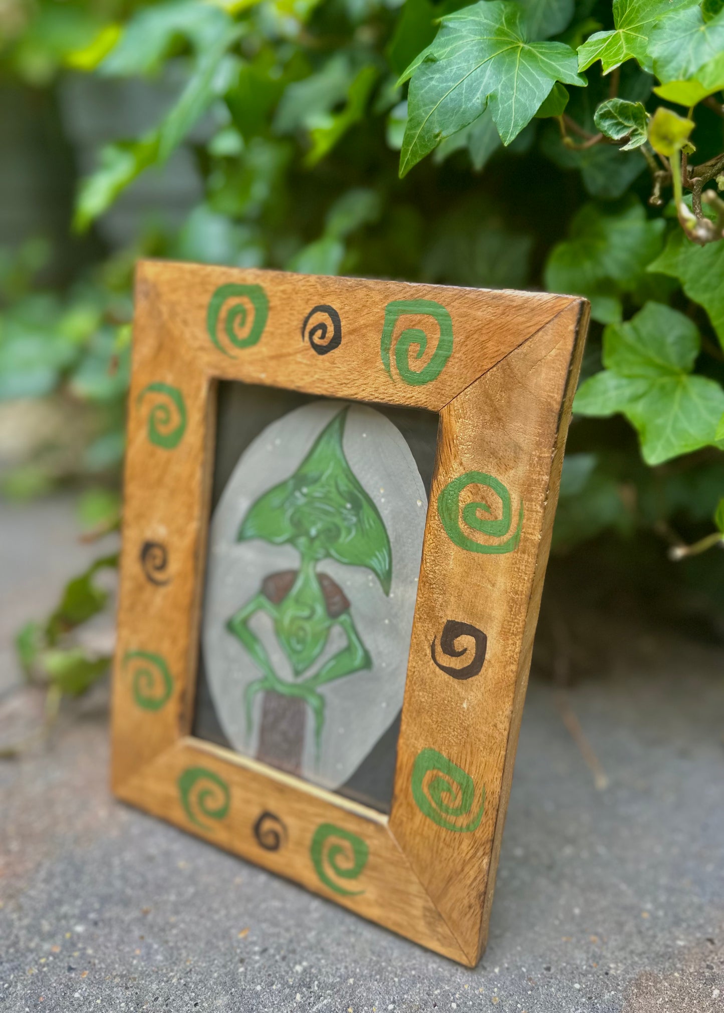 Original creature painting in up-cycled frame