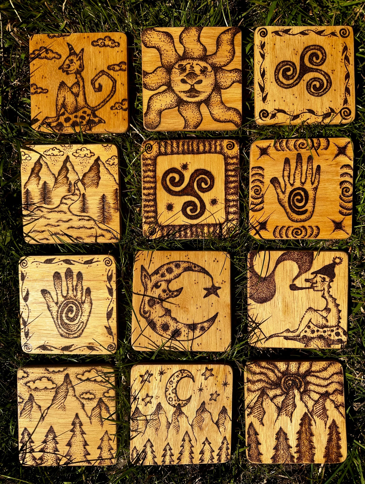 Wooden whimsical coasters.