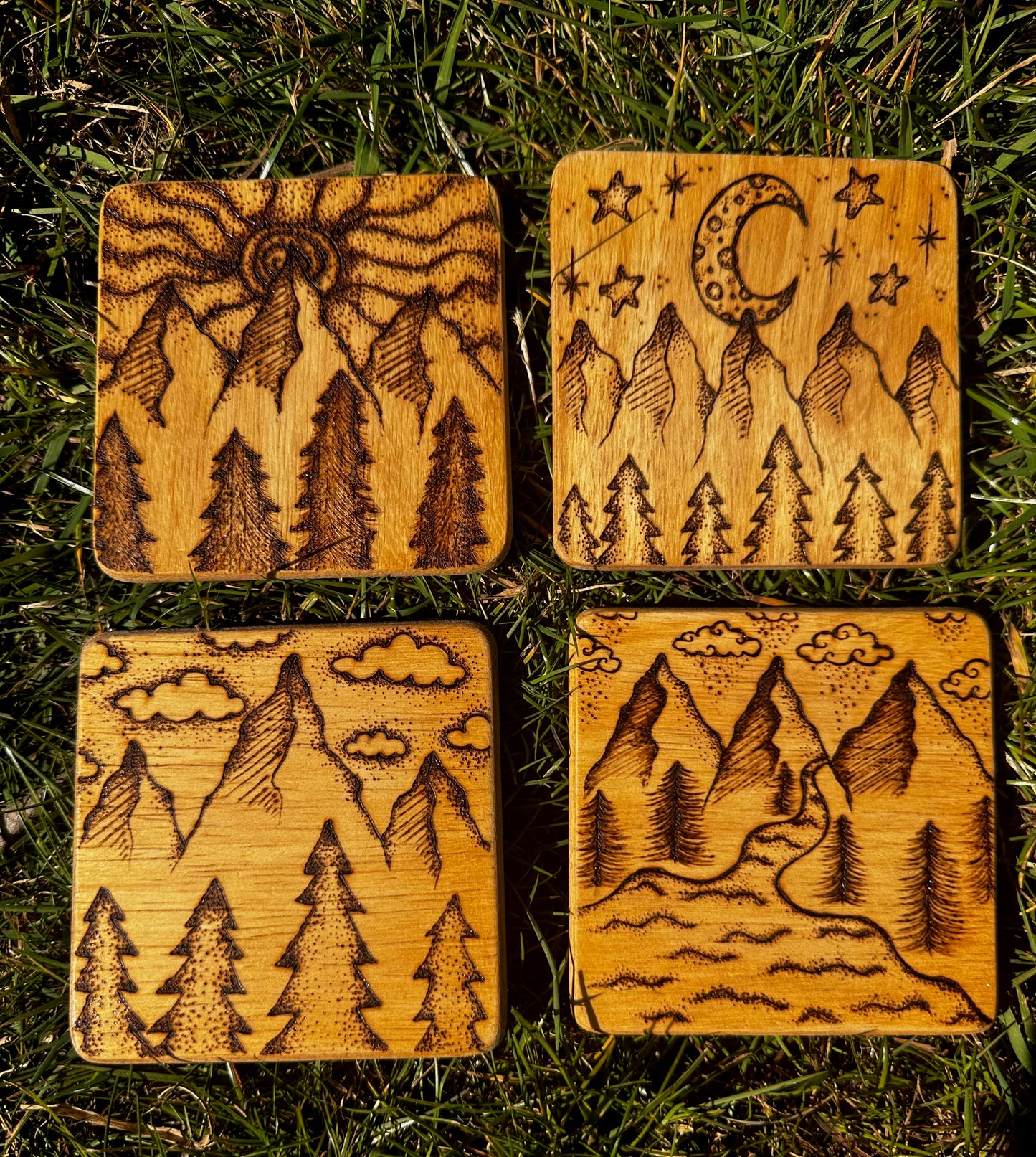 Wooden whimsical coasters.