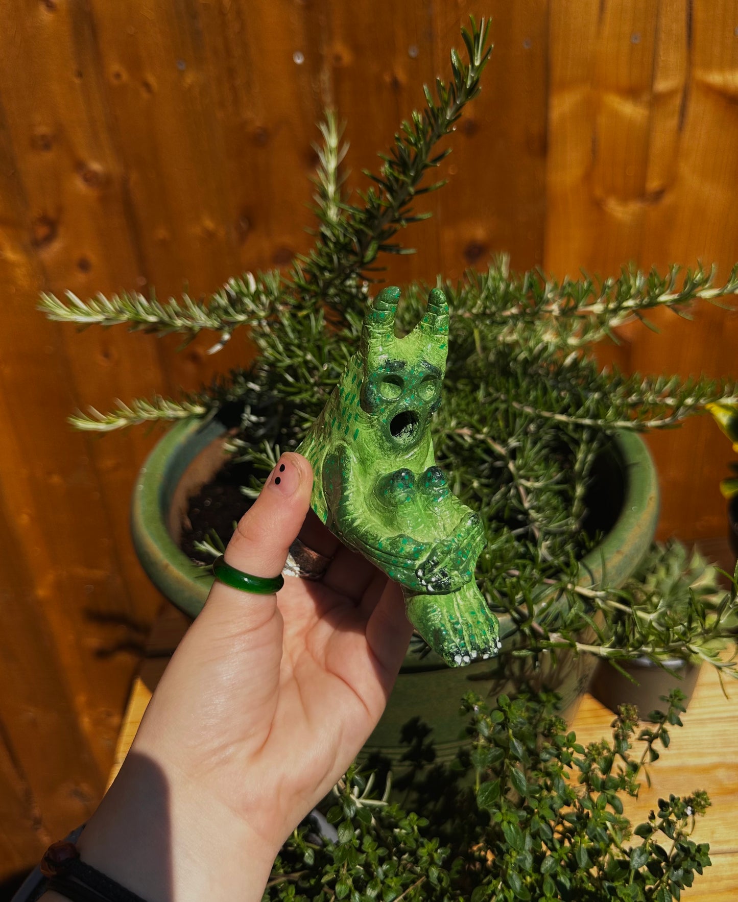 The pondering exhales, incense creature.