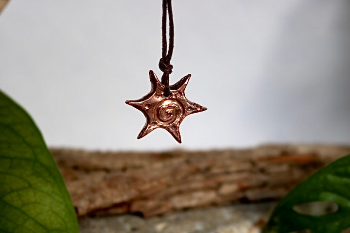 Copper Spiral Sun Pendant Necklace.