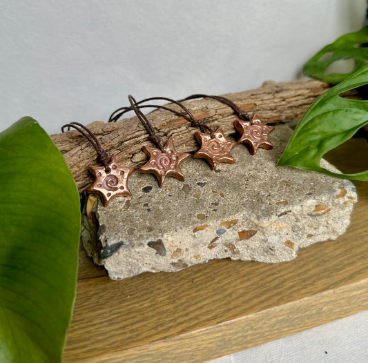 Copper Spiral Sun Pendant Necklace.