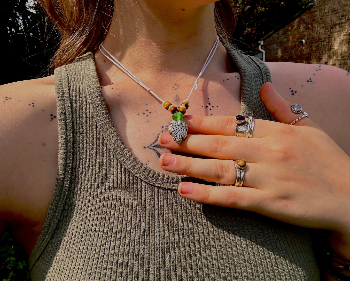 Sterling Silver and Copper Leaf Pendant Necklace.