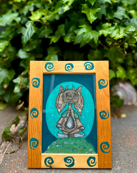 Original creature painting in up-cycled frame.